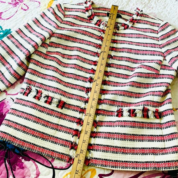 Talbots Tweed Stripe Blazer Cranberry and Cream Size 10 EUC - Picture 8 of 12
